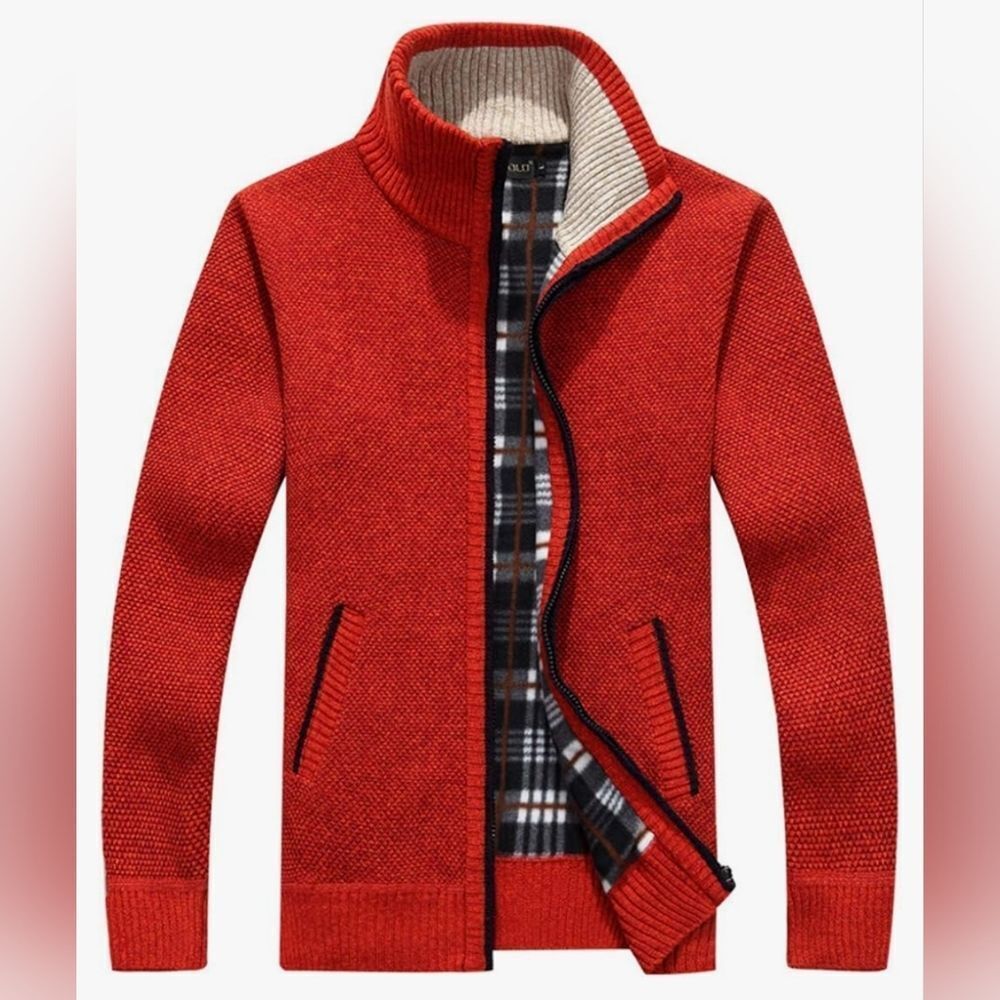 🩵NWT Orange Mock Neck Zippered Cardigan Sweater Men's XLarge